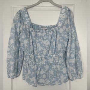 Free Assembly Long Sleeve Blue Floral Blouse